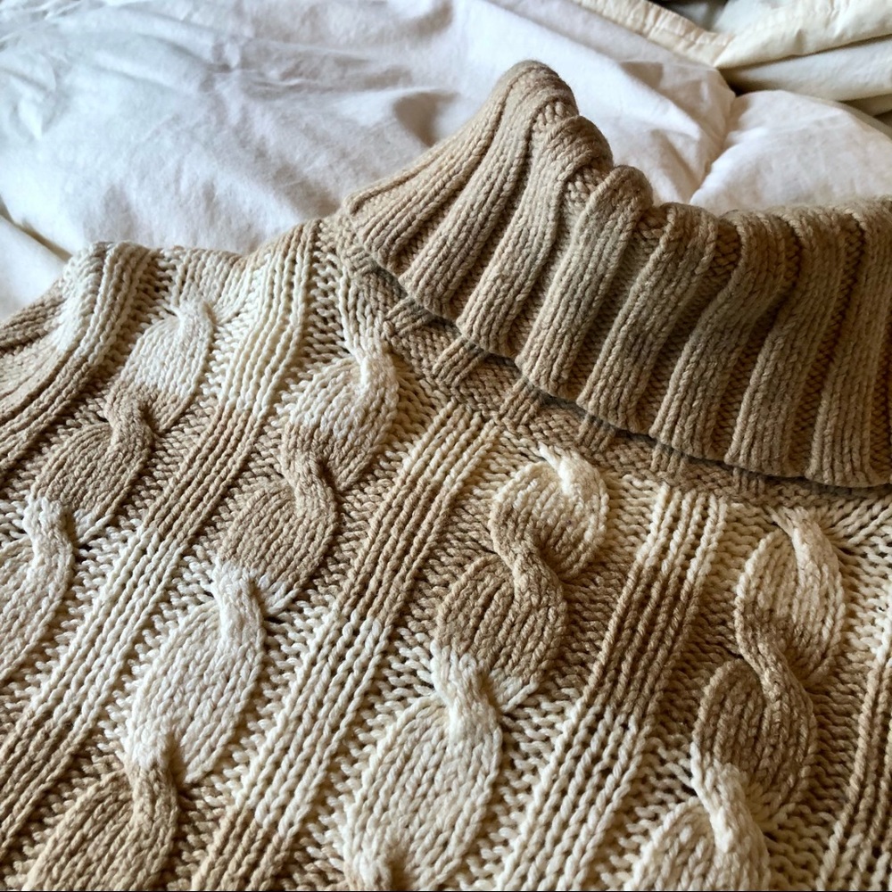 Jacob Cable Knit Turtleneck Sweater in Beige
